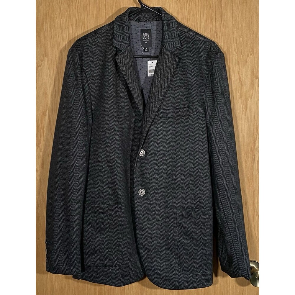 Con.Struct Men's Medium Blazer Herringbone Dark Gray 2 Button Pockets Classic